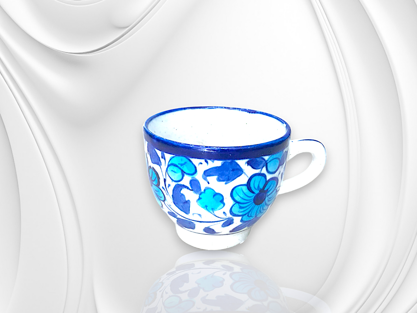 Artisan Blue Pottery Floral light Tea Cups Elevate Your Tea Time Experience