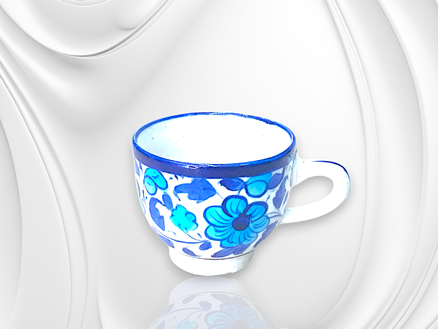 Artisan Blue Pottery Floral light Tea Cups Elevate Your Tea Time Experience