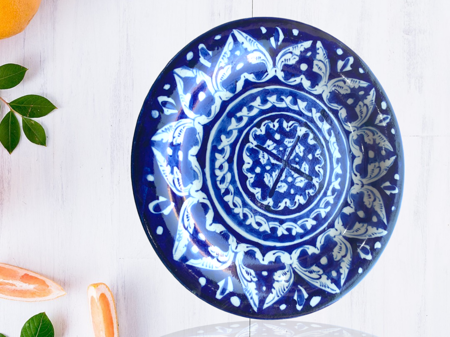 Blue Pottery Plates in Unique Design for Elegant Dining Half (6 inch)