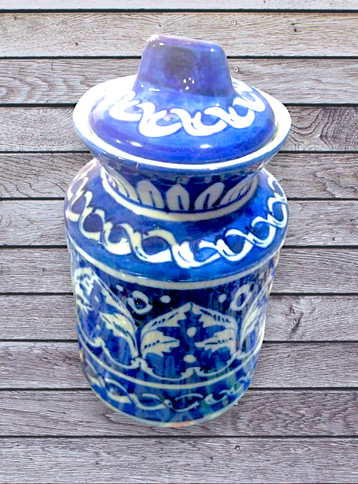 Handcrafted Blue Pottery Jar