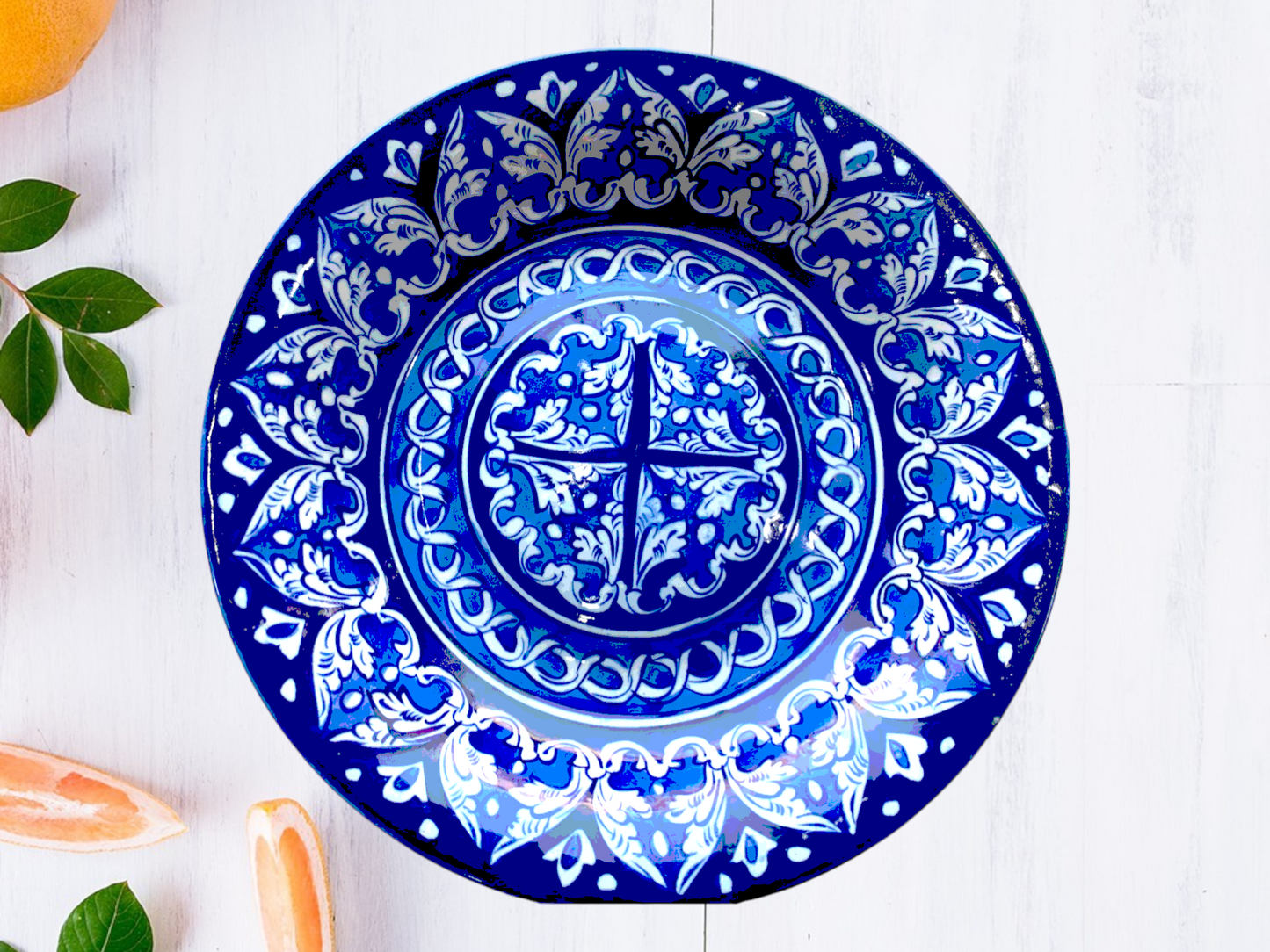 Blue Pottery Plates in Unique Design for Elegant Dining Full (9 inch)