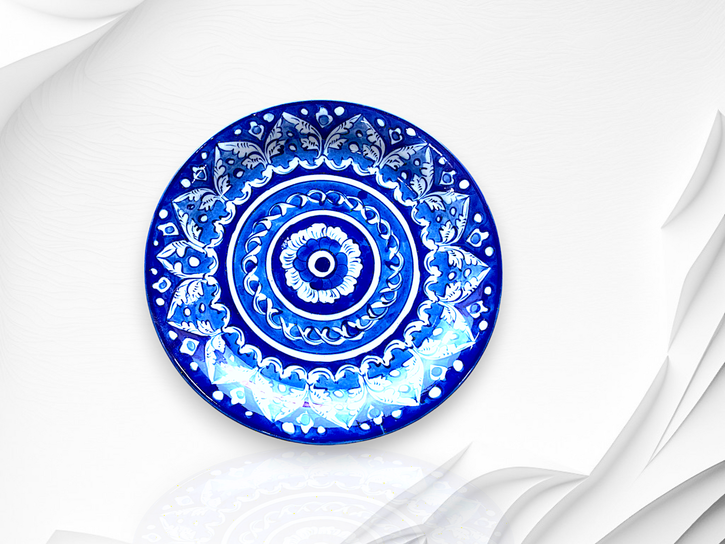 Blue Pottery Plates in Flower Design for Elegant Dining Full (6 inch)